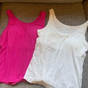 Women's Pink and White Tank Tops